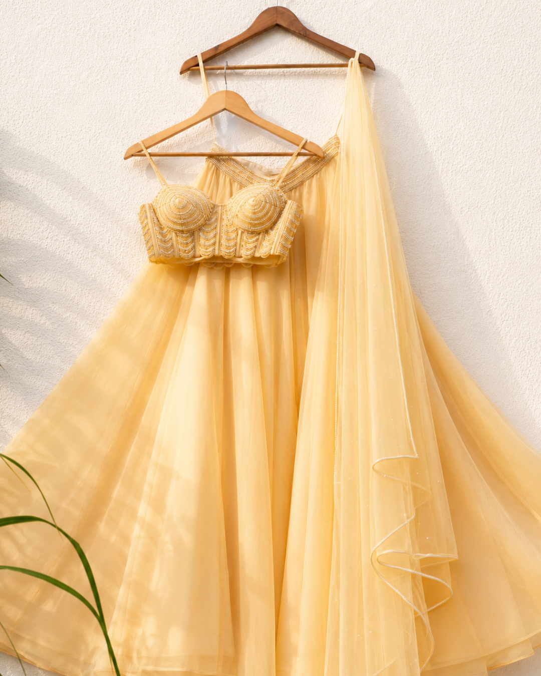 Anisha Shetty - Honey Yellow Pearl And Cutdana Blouse With Goergette Sharara