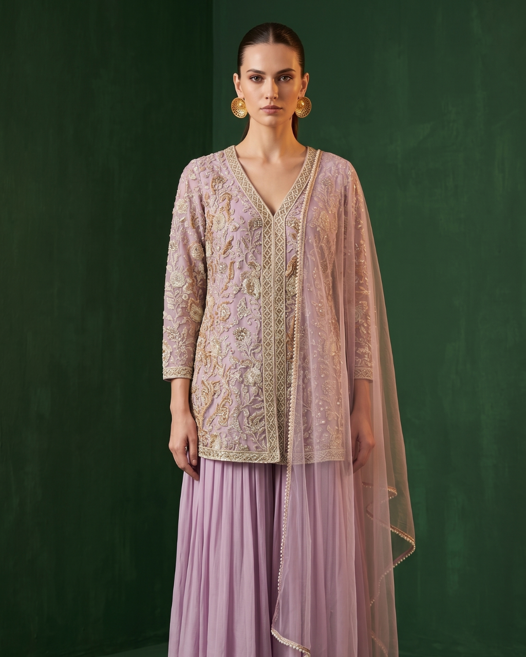 Basanti Kapde Aur Koffee - Lilac Etoile Embroidered Sharara Set From Suits & Shararas