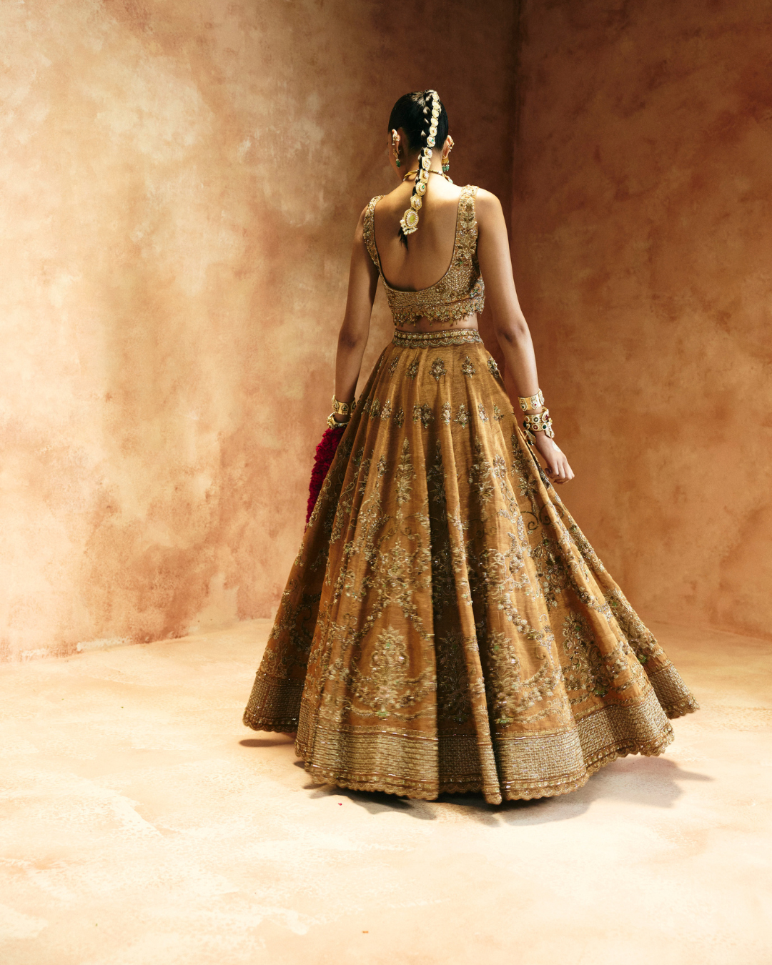 Aman Takyar - Copper Gold Tissue Lehenga Set From Today's Sindh