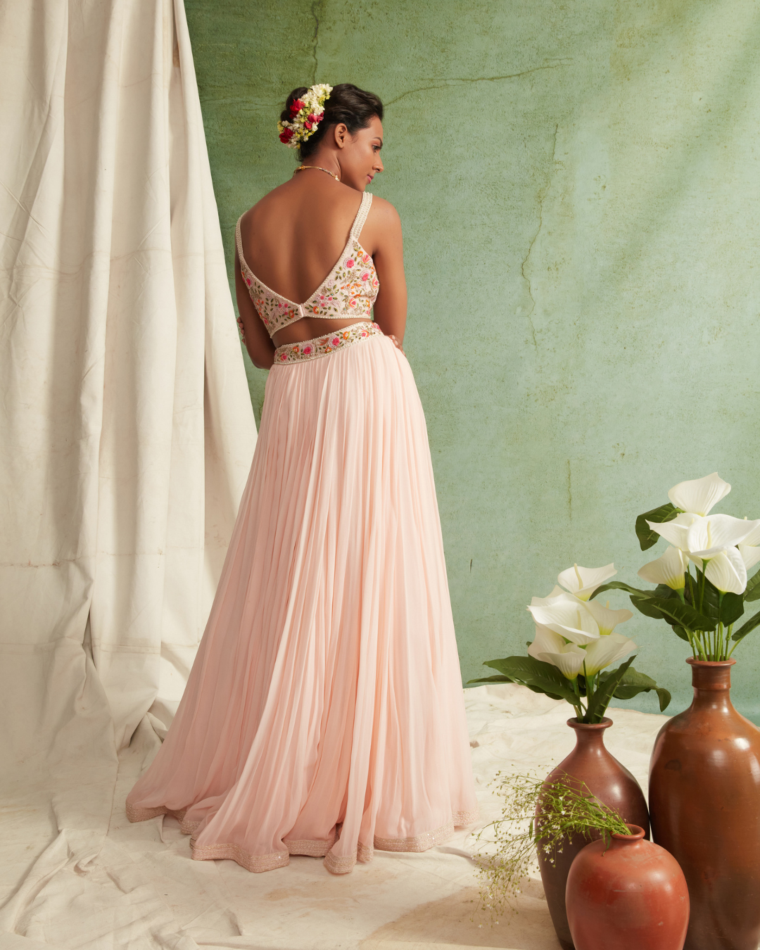 Priyanka Jain - Pink Skirt/Crop Top With Organza Dupatta From Love Of Tomorrow