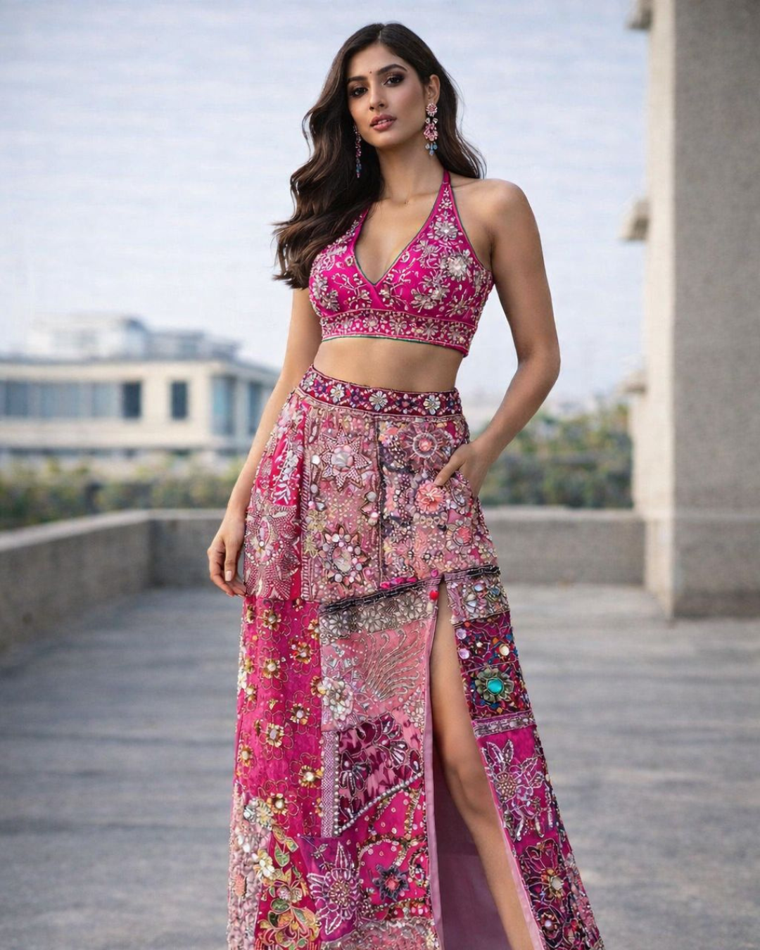 Banjara Trail - Rosae Pink Embellished Skirt Set