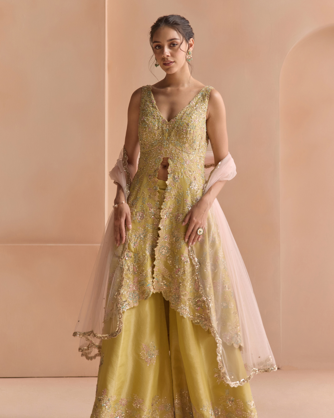 Osaa By Adarsh - Citrus Yellow Embroidered Sharara Set From Off The Record