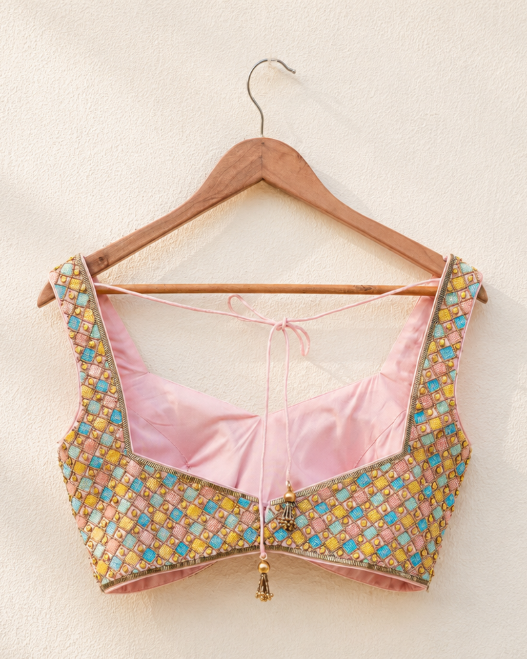 Anisha Shetty - Salmon Pink Organza Lehenga With Multicolour Emb Blouse
