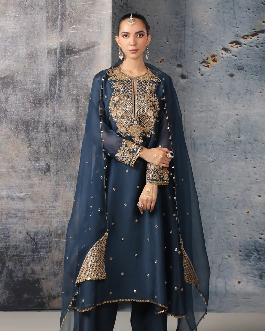 Niti Bothra - Zar-Rang Blue Long Pheran Kurta Set