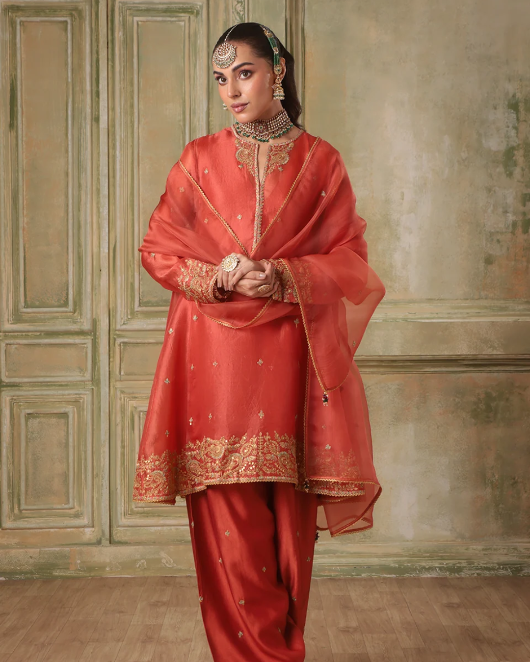 Niti Bothra - Zar-Rang Orange Short Pheran Kurta Set