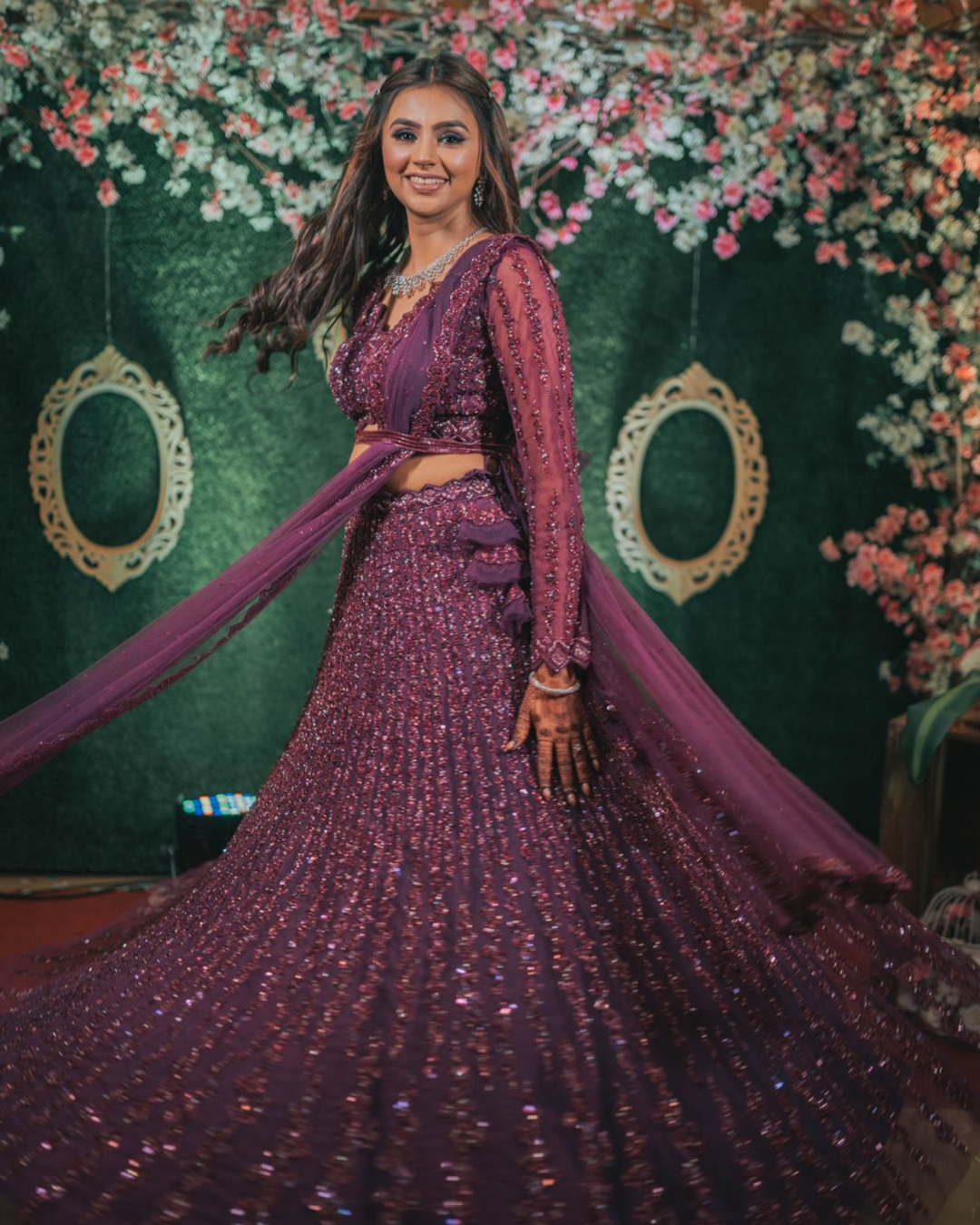 Isa by Dolly Wahal - Deep Wine Lehenga Set From Athena