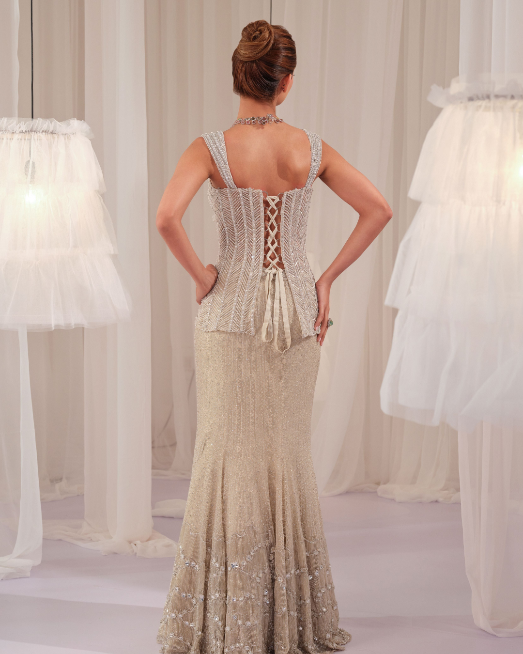 K&A By Karishma And Ashita - Silver Starlight Corset With Fishcut Lehenga From First Love