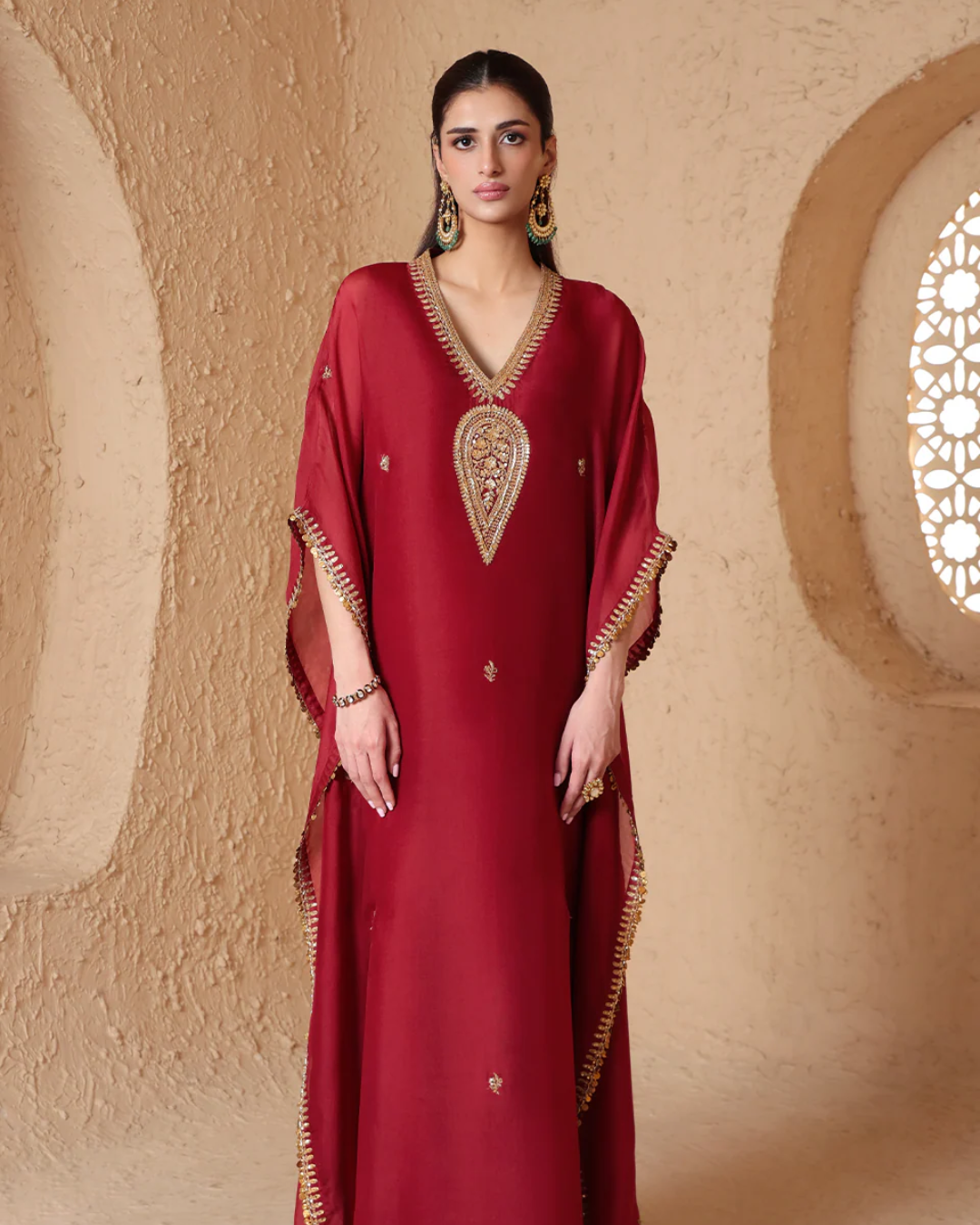 Niti Bothra -  Mehrang Maroon Kaftan Set