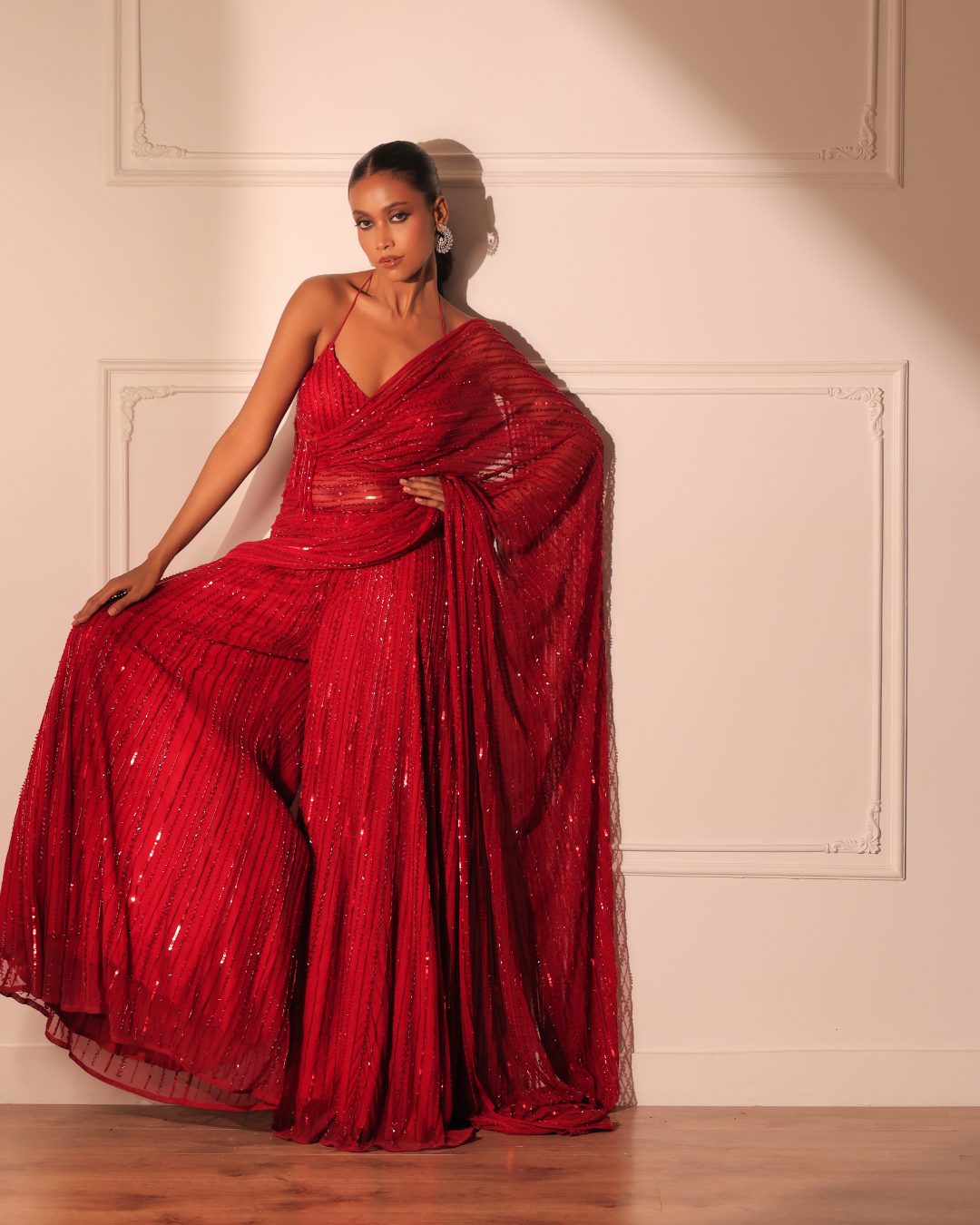 Sonali Bansal - Red cocktail sharara saree set From Banno Ki Saheli