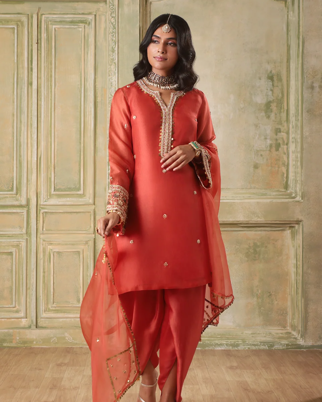 Niti Bothra - Zar-Rang Orange Short Kurta Set