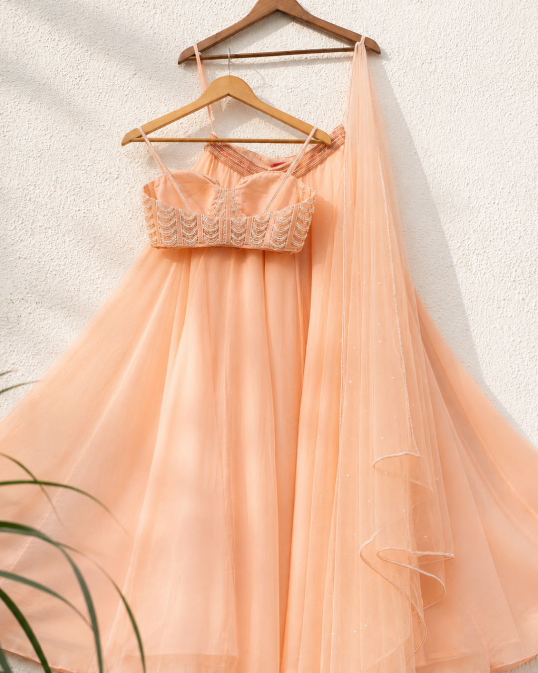 Anisha Shetty - Peach Pearl And Cutdana Blouse With Goergette Sharara