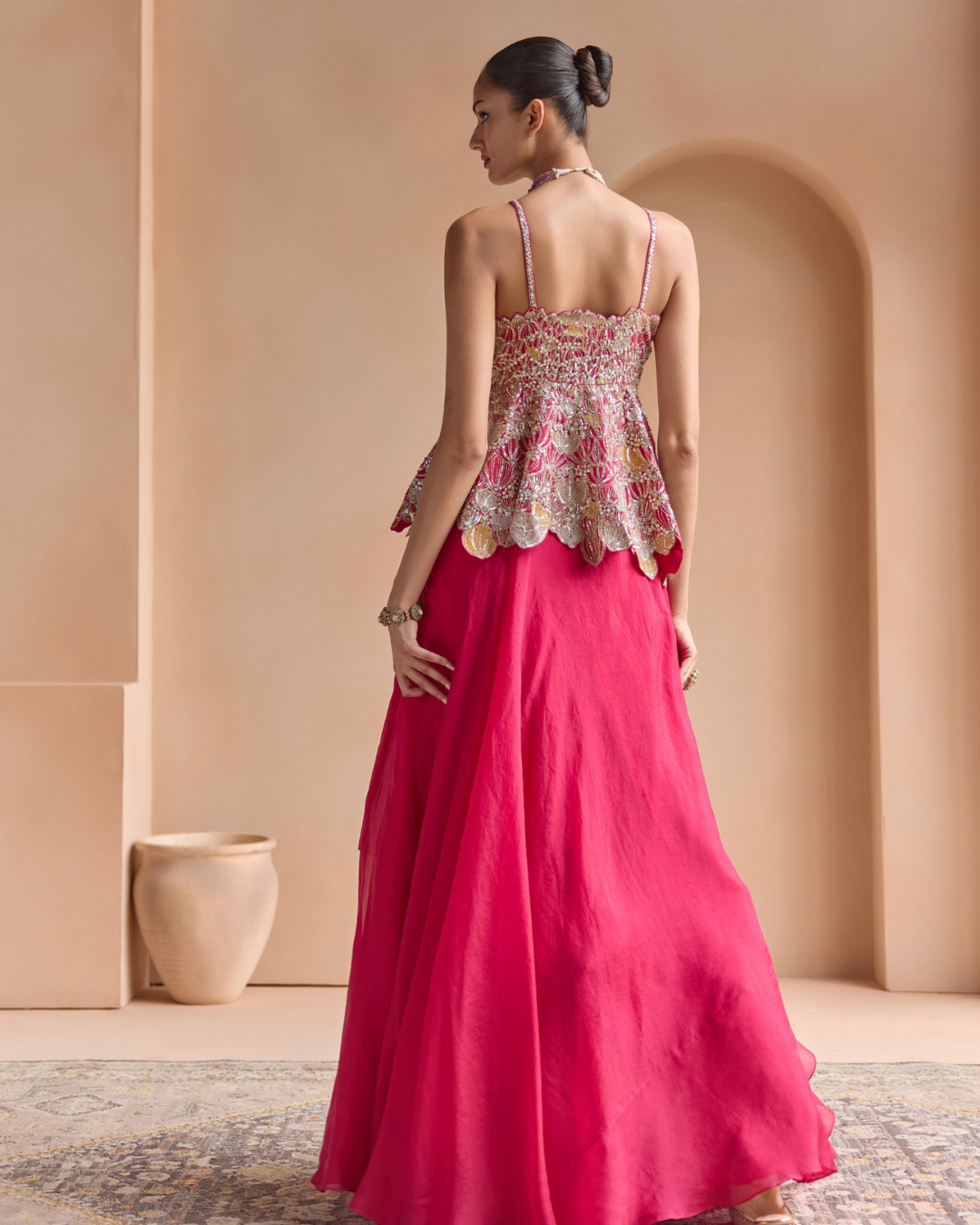 Osaa By Adarsh - Cut Ruby Embroidered Peplum and Skirt Set From Off The Record
