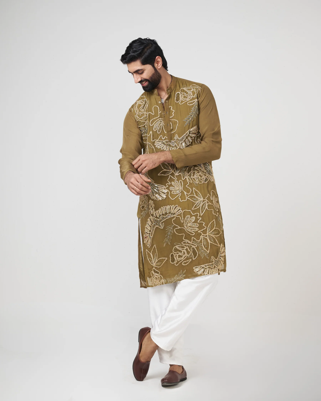 Rishi and Vibhuti - Olive Dew Kurta From Gulon Ke Rang