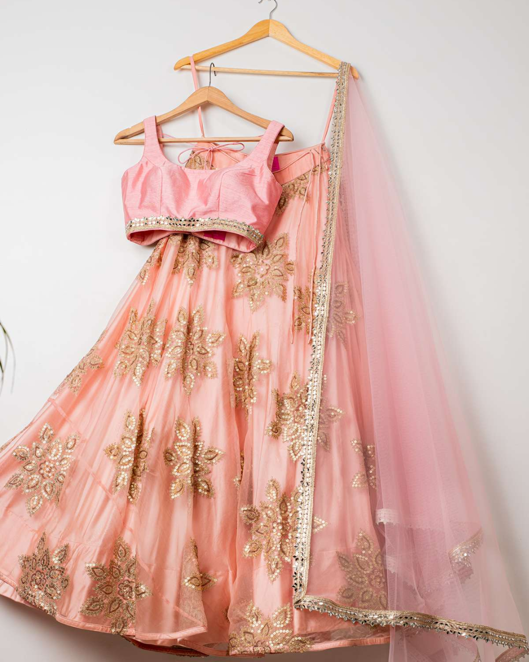 Anisha Shetty - Peach Lehenga Big Flower Motif Set