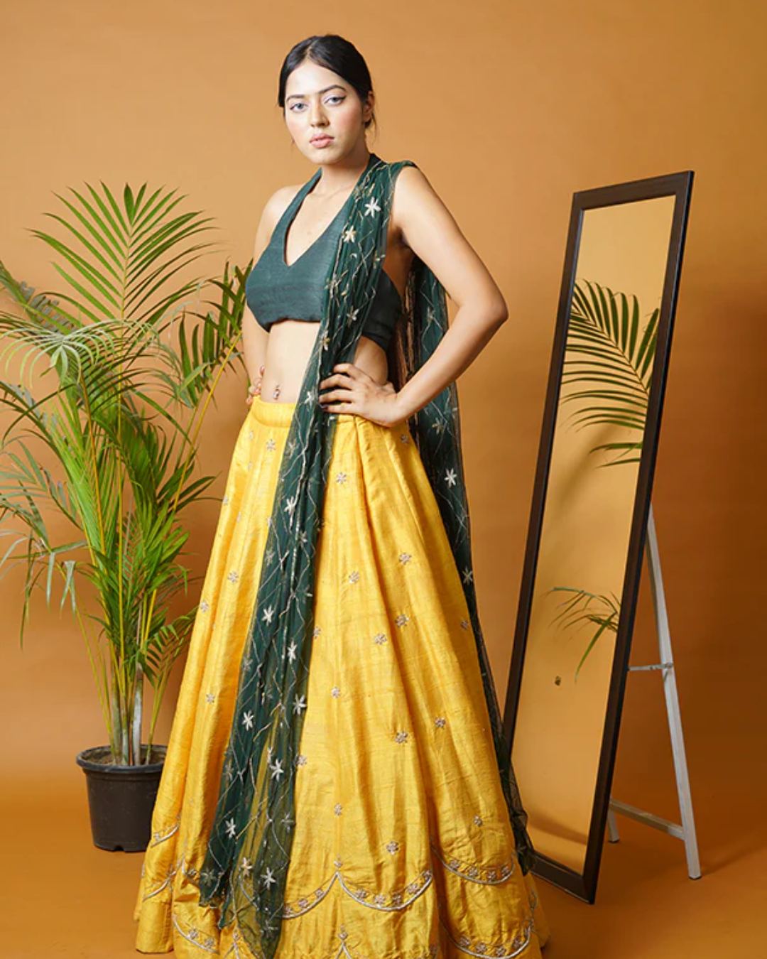 Sonali Bansal - Green blouse and dupatta with mustard lehenga From Fiza