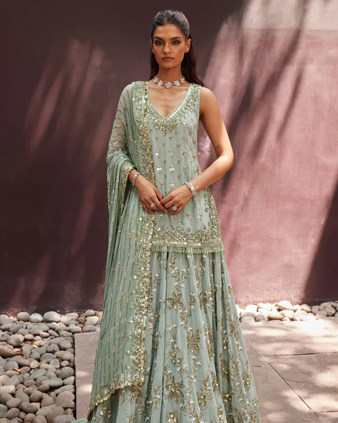 Prevasu - Mint Lehenga Kurti Set From Eraya