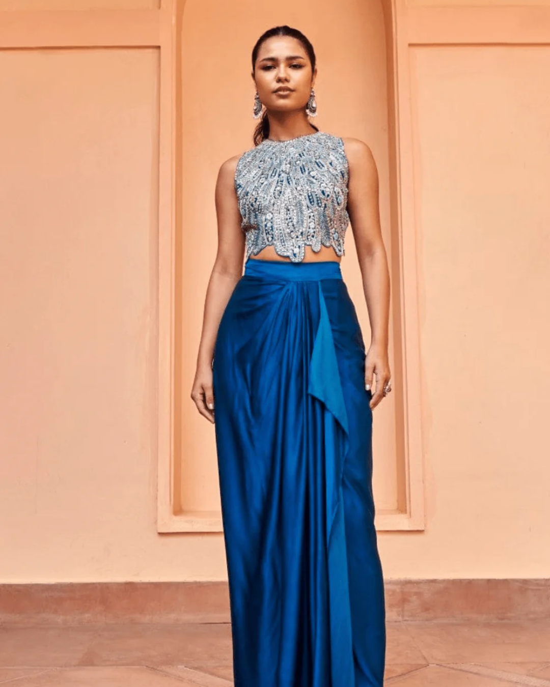 Osaa By Adarsh - Jade Blue Embroidered Top And Skirt From Rasm
