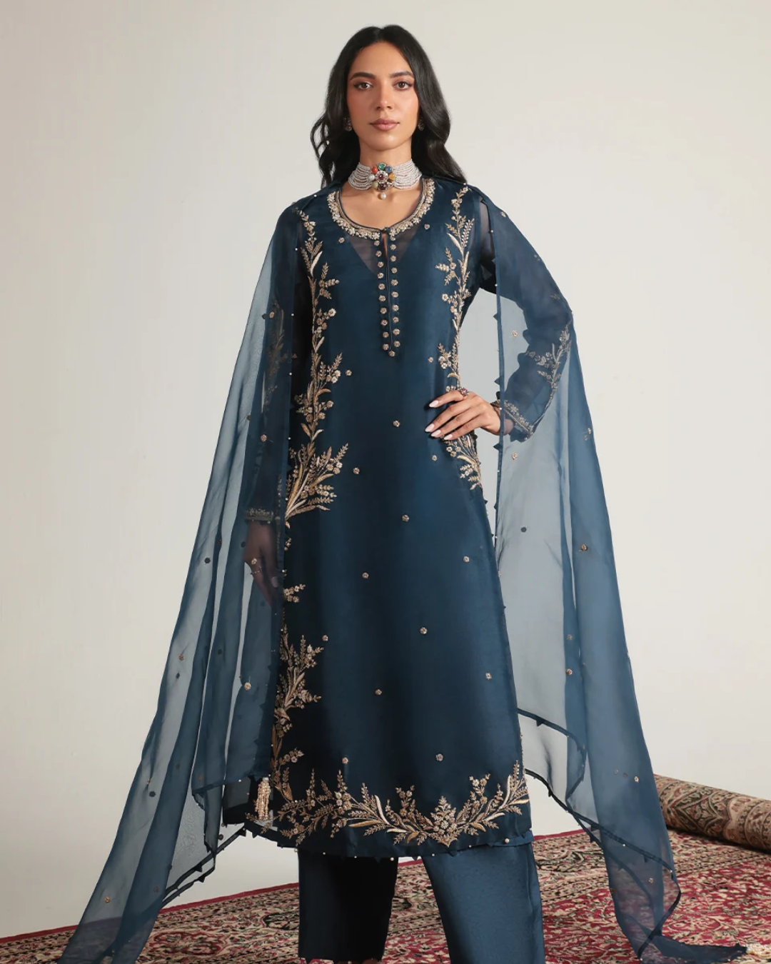 Niti Bothra - Zar-Rang Blue Light Phool Patti Kurta Set