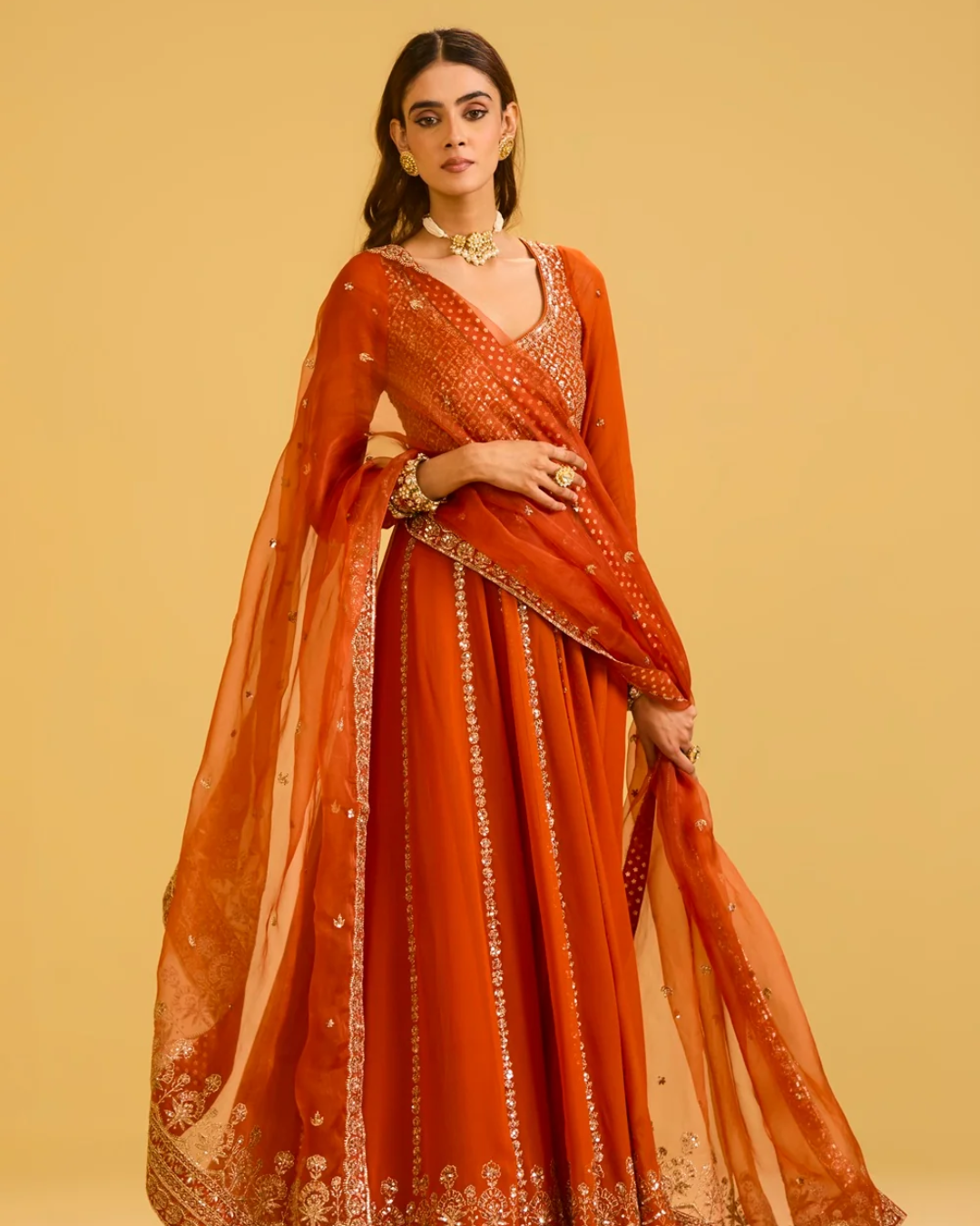 Esha Koul - Rust Anarkali Set From Naaz