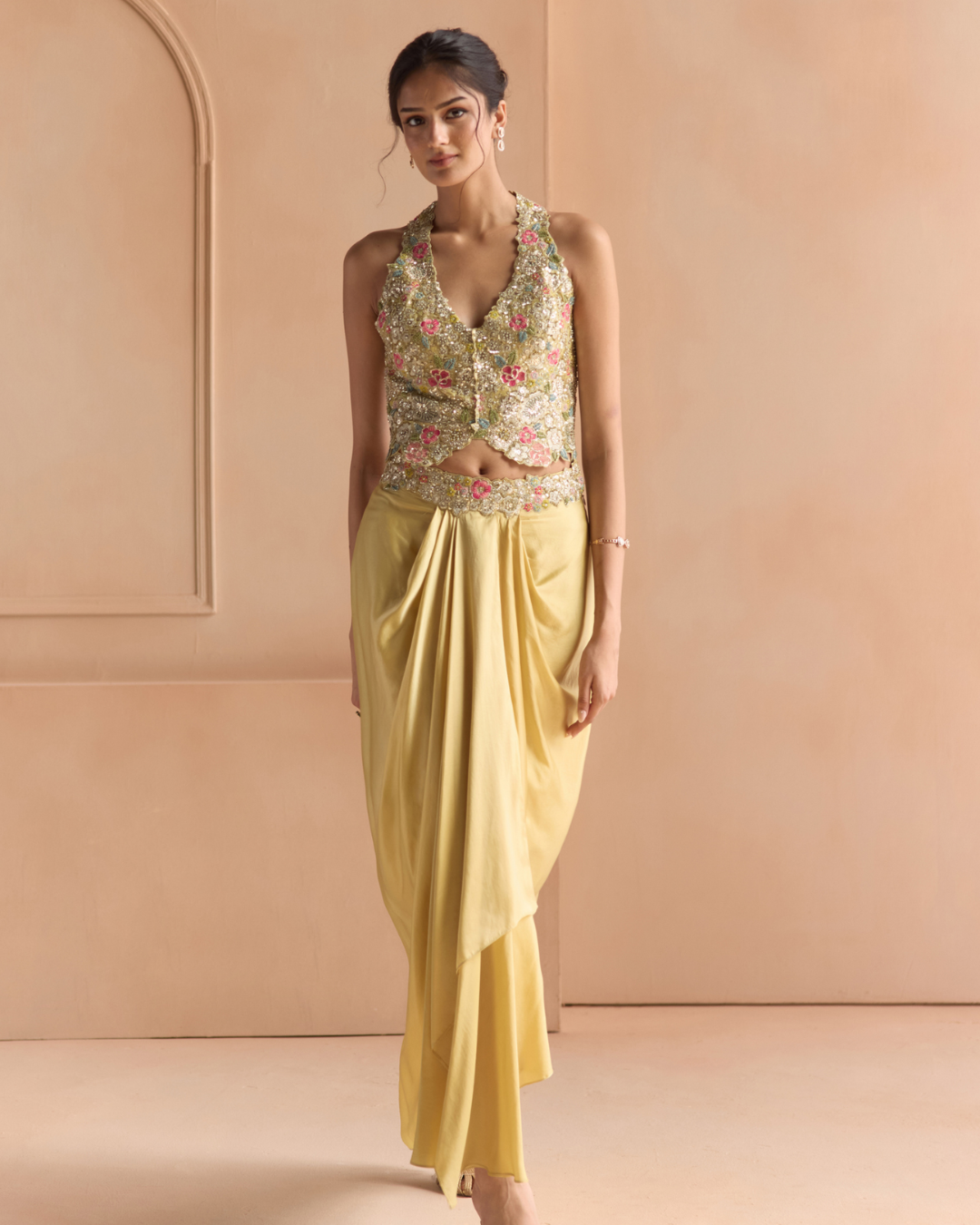Osaa By Adarsh - Butter Yellow Embroidered Top & Skirt Set From Off The Record