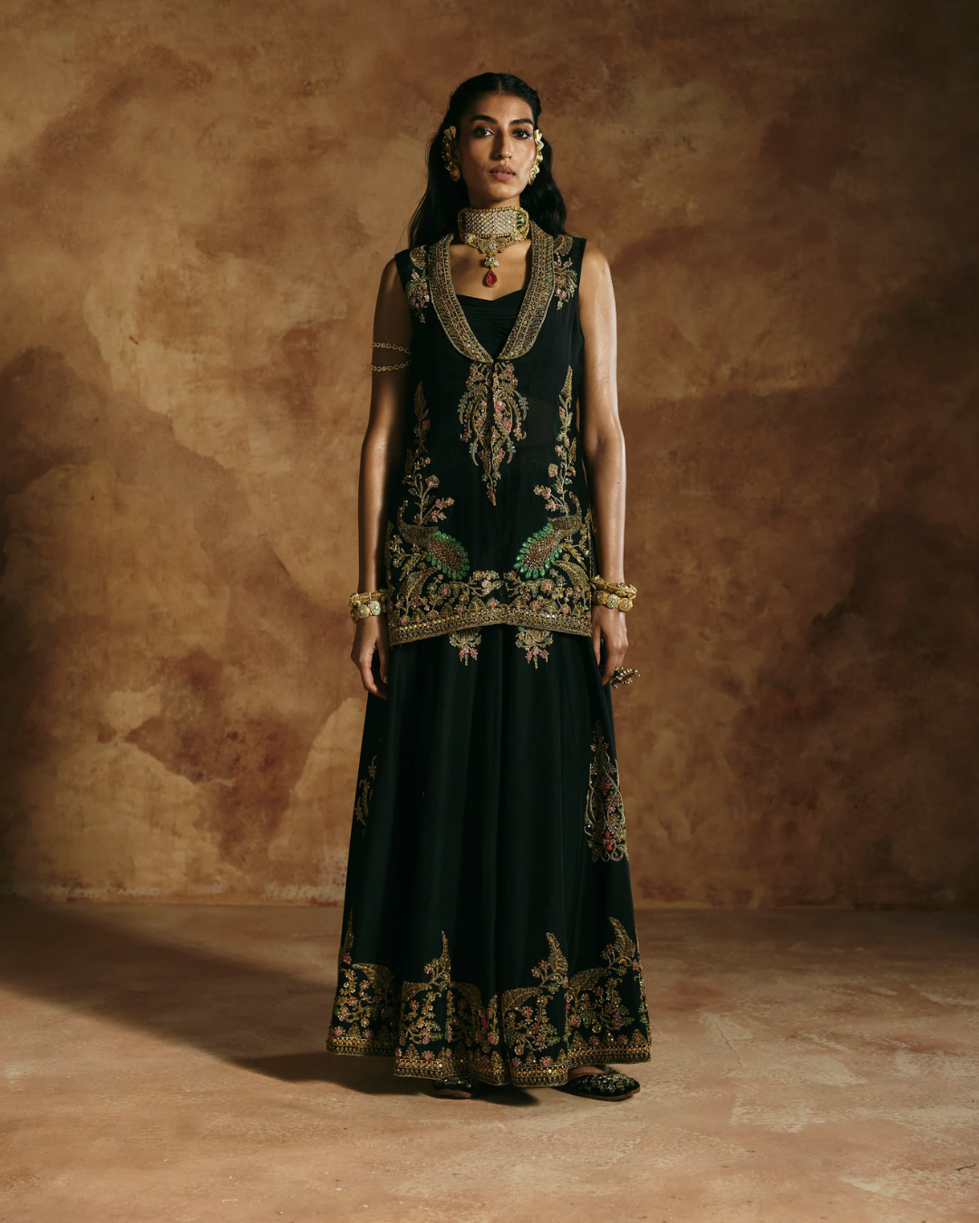 Aman Takyar - Black Jacket Sharara Set From Today's Sindh