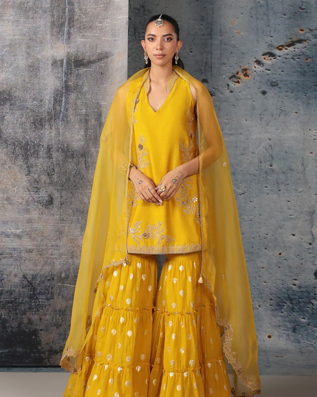 Niti Bothra - Mehrang Yellow Sleeveless Sharara Set
