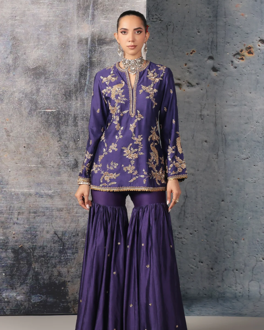Niti Bothra - Zar-Rang Purple Jaal Sharara Set