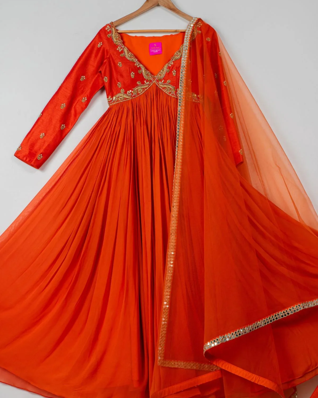 Anisha Shetty - Tangelo Anarkali Set From Rangin