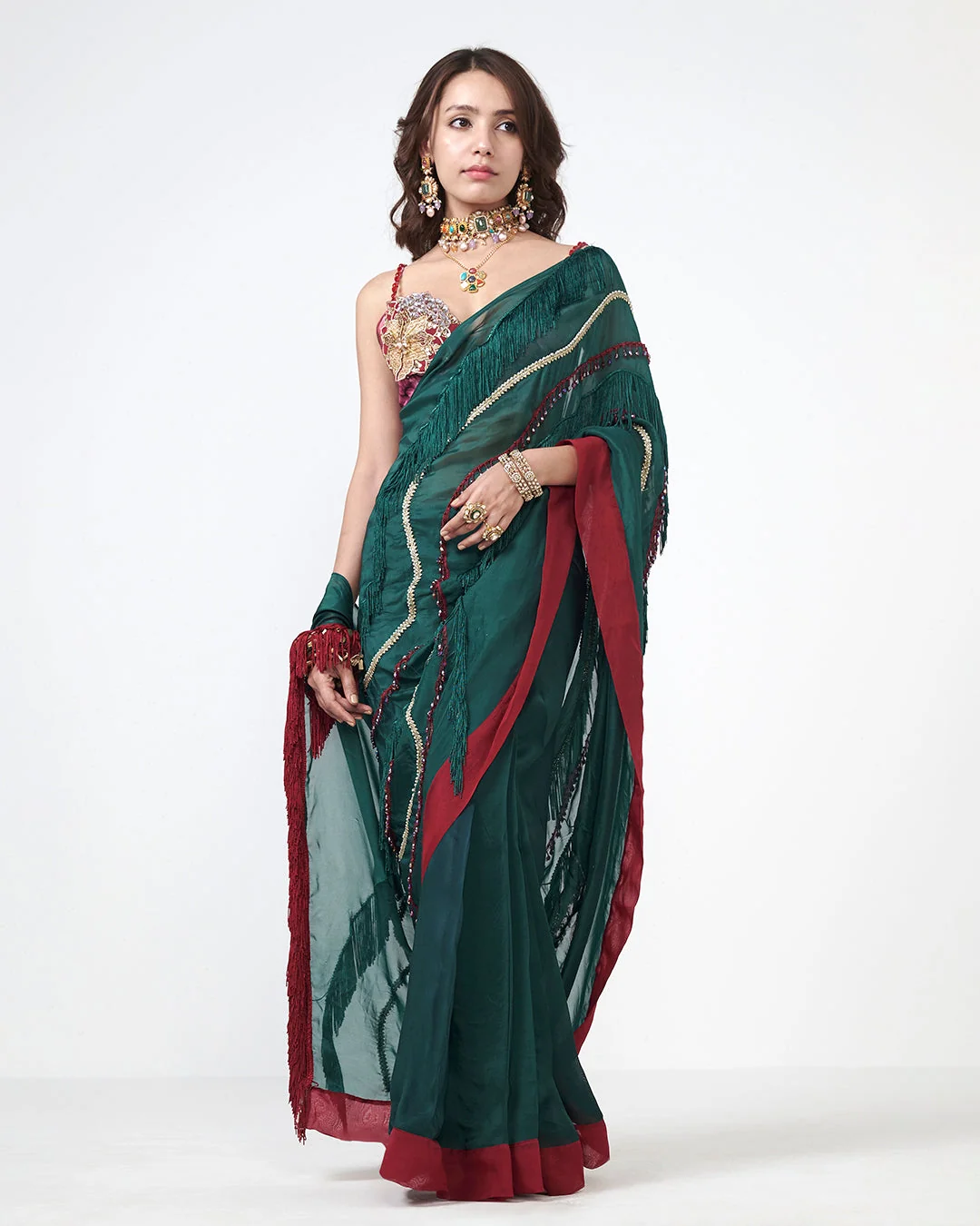 Rishi and Vibhuti - Forest Wave Saree From Gulon Ke Rang