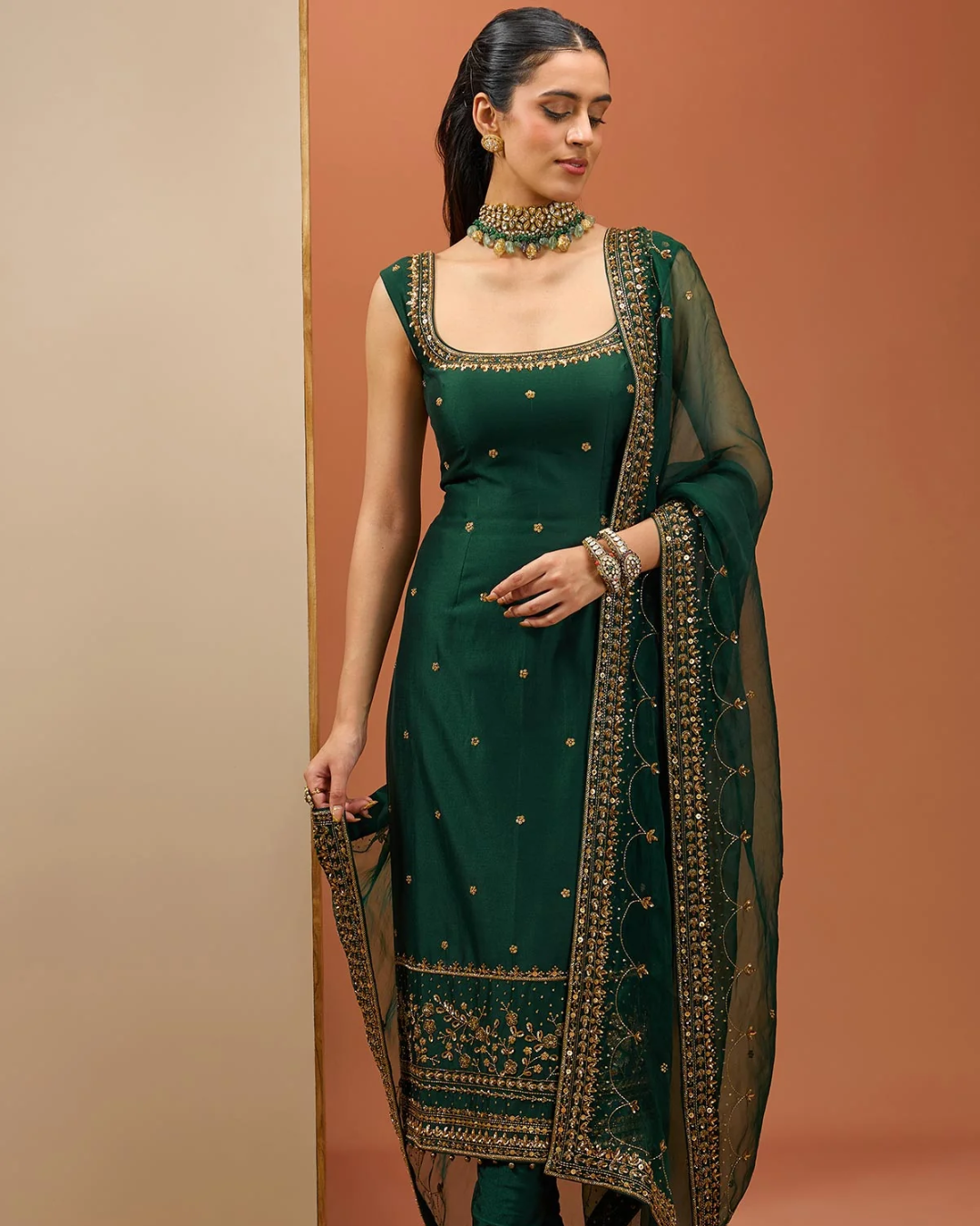 Esha Koul - Emerald Green Long Kurta Set From Noor