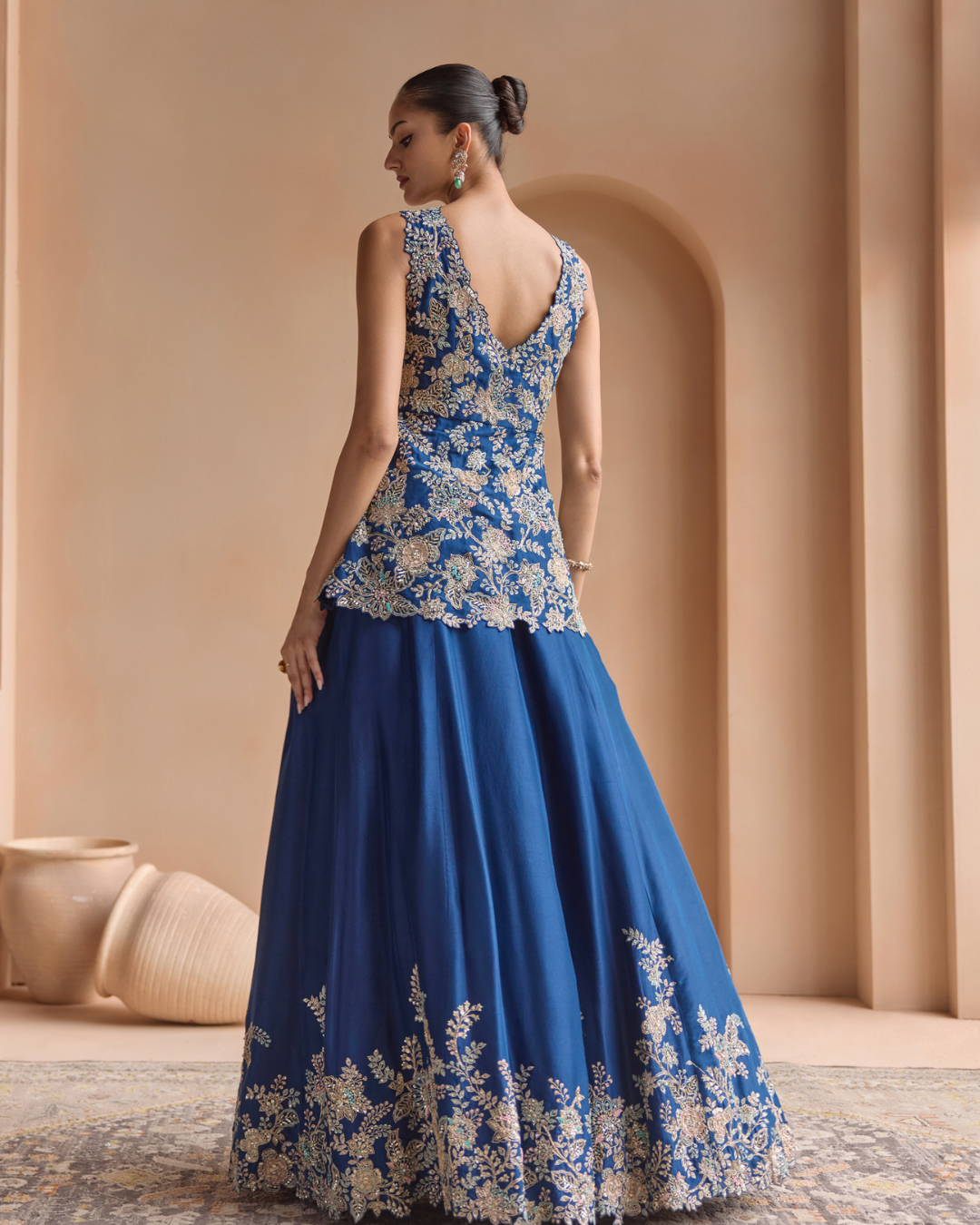 Osaa By Adarsh - French Navy Embroidered Peplum Lehenga Set From Off The Record