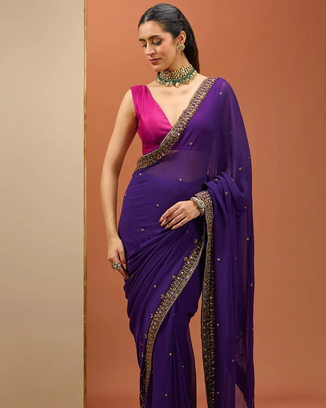 Esha Koul - Deep Purple Saree Set From Noor