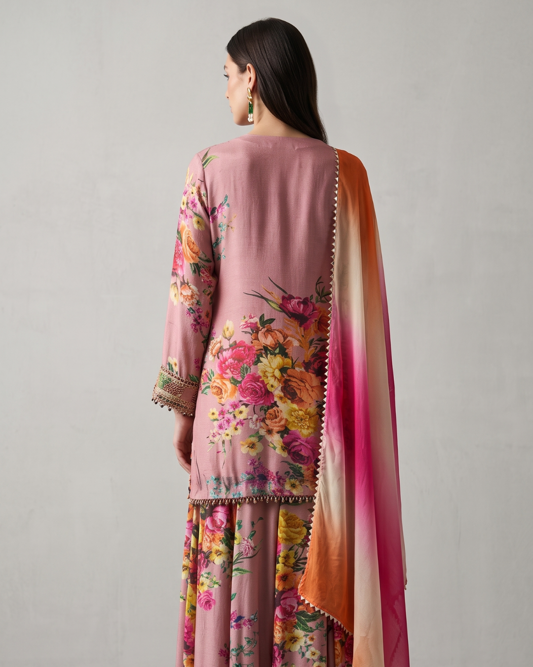 Basanti Kapde Aur Koffee - Pink Embroidered Floral Sharara Set From Suits & Shararas
