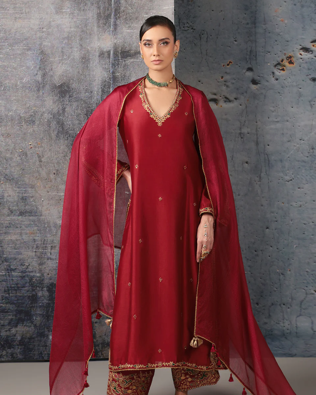 Niti Bothra - Mehrang Maroon Applique Kurta Set