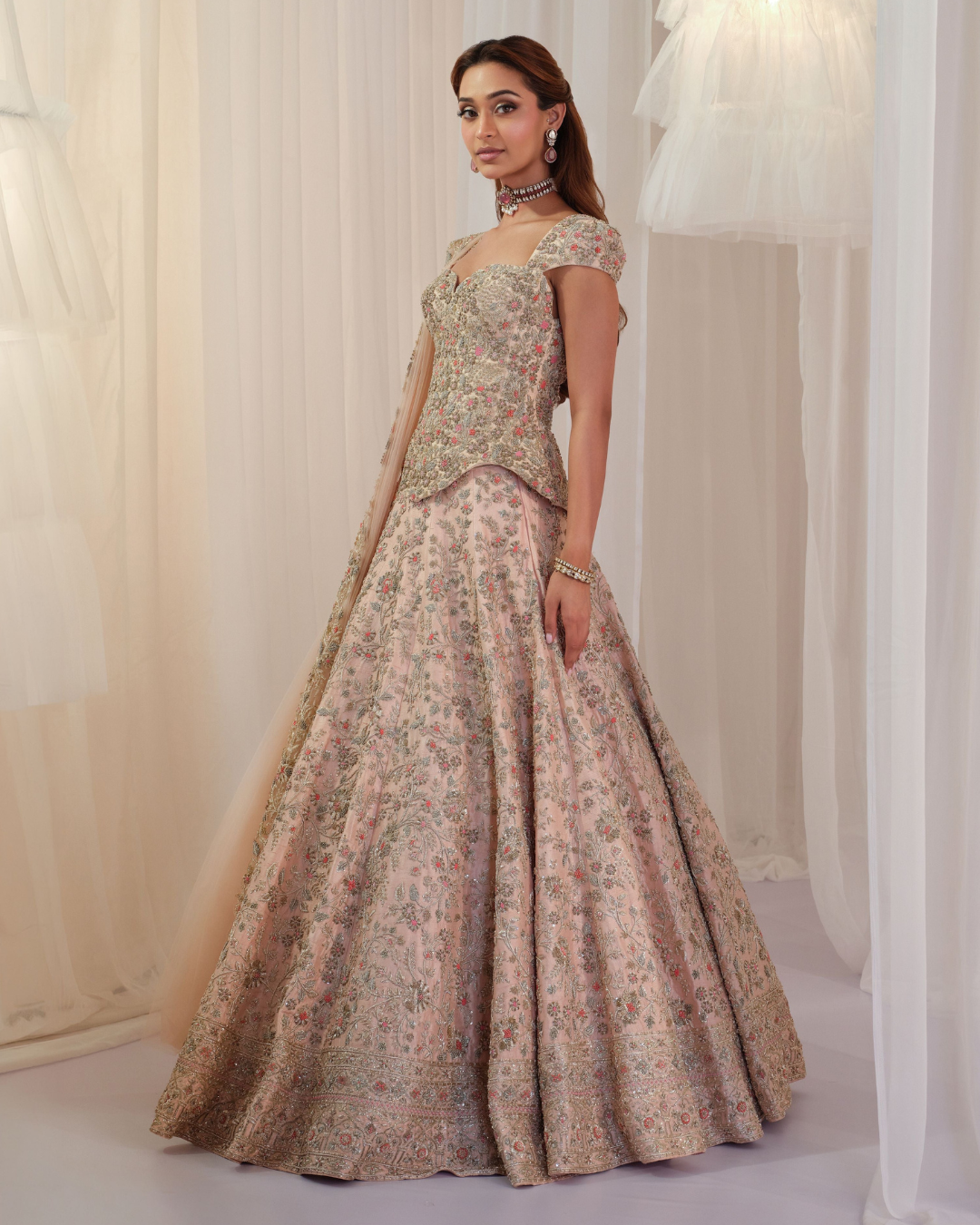 K&A By Karishma And Ashita - Blush Hand Embellished Corset With Lehenga & Dupatta From First Love
