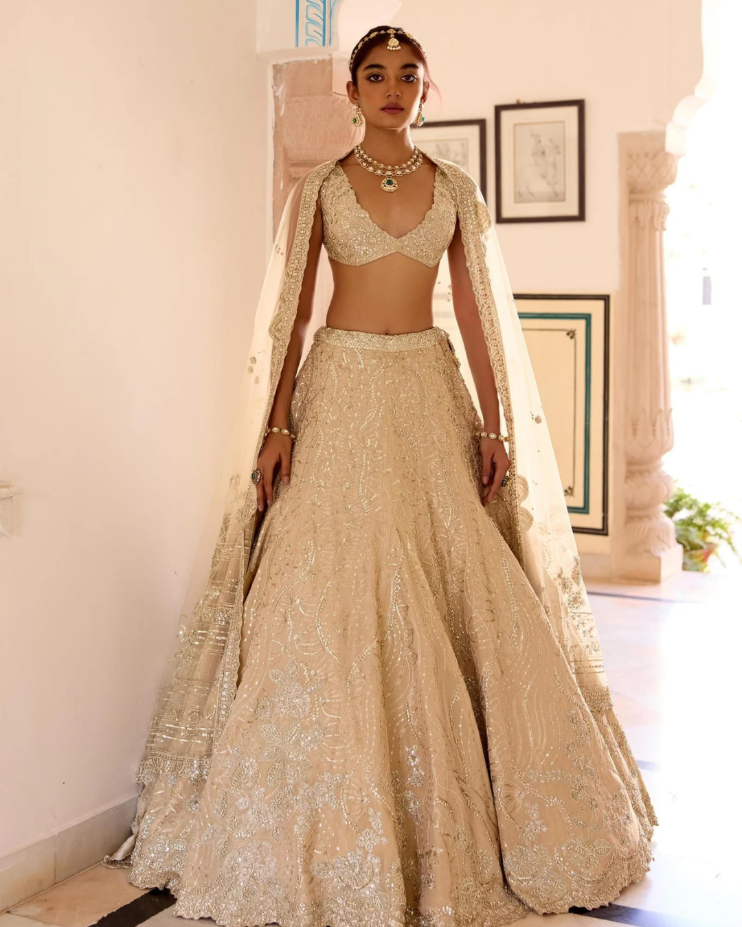 Osaa By Adarsh - Frost Champagne Jaal Embroidered Lehenga Set From SAFAR