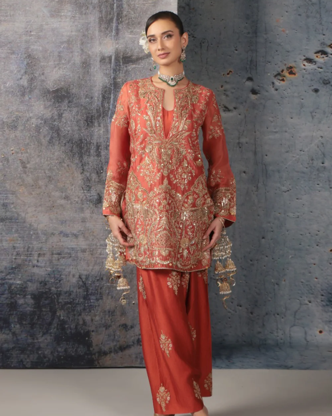 Niti Bothra - Zar-Rang Orange Jaal Farshi Kurta Set