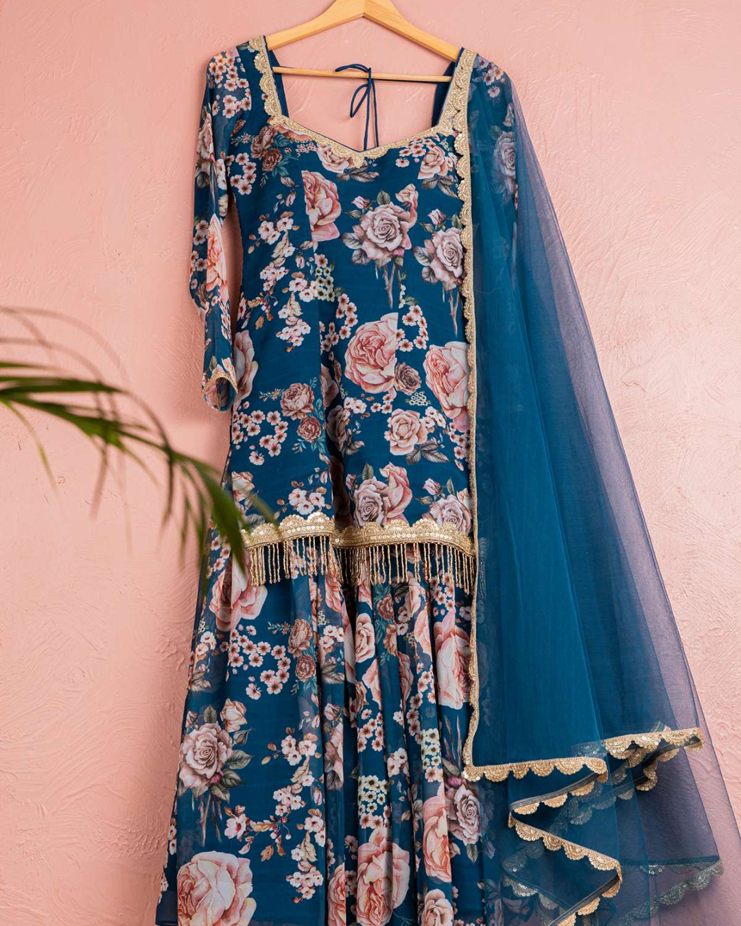 Anisha Shetty - Bahama Blue Floral Sharara With Kurta Set
