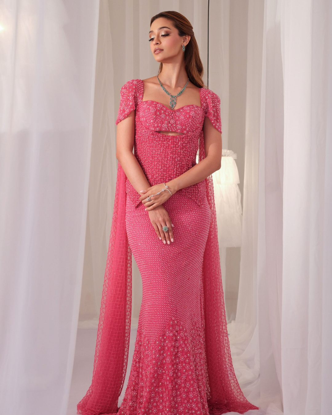 K&A By Karishma And Ashita - Barbie Pink Hand Embellished Corset With Fishcut Lehenga From First Love
