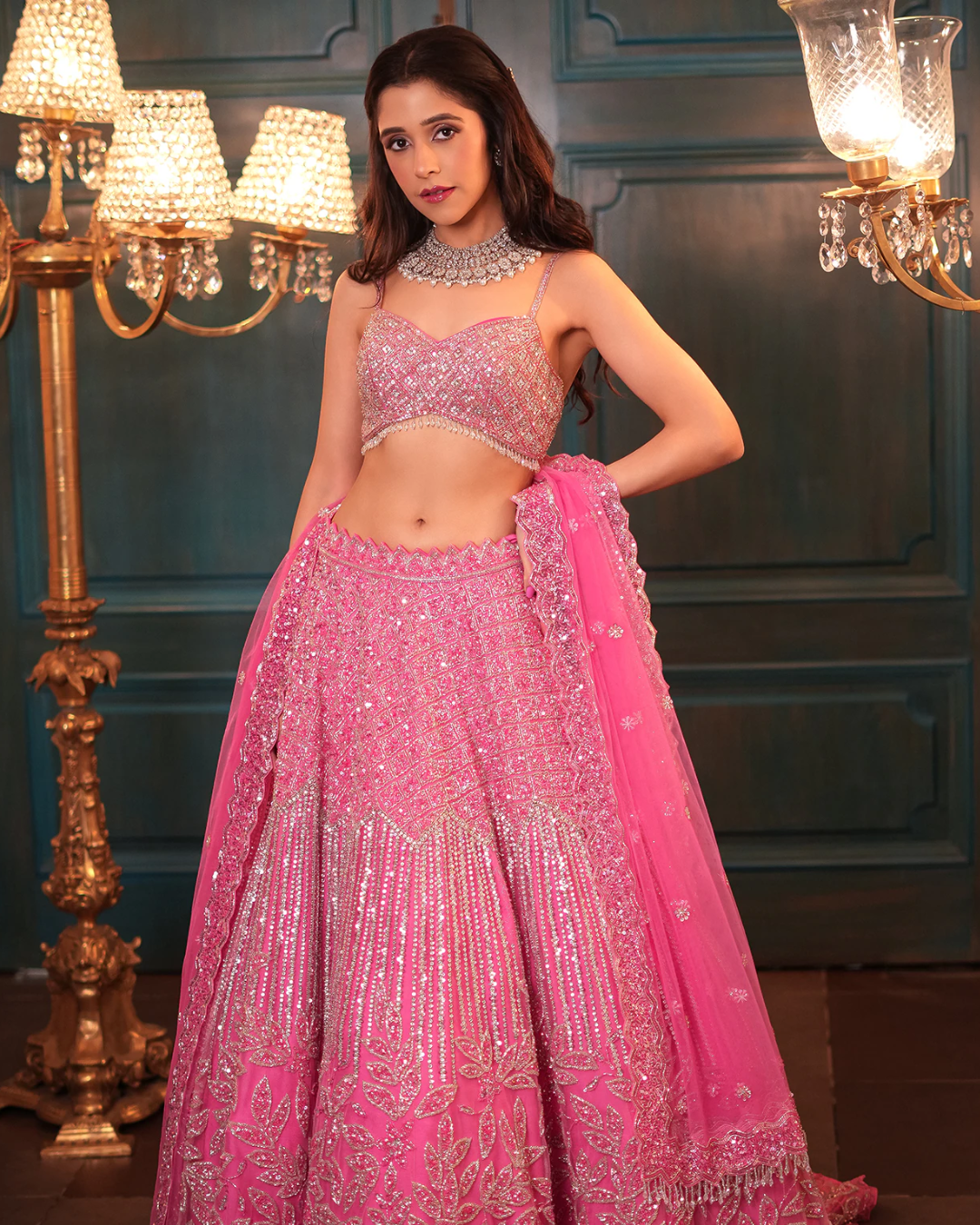 Isa by Dolly Wahal - Rabea Pink Lehenga From Fiori