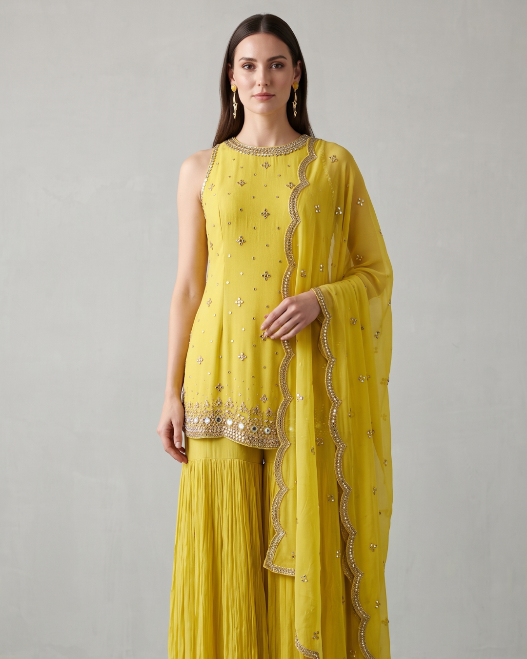 Basanti Kapde Aur Koffee - Yellow Embroidered Sharara Set From Suits & Shararas