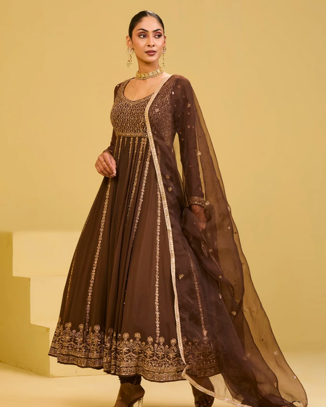 Esha Koul - Brown Anarkali Set From Naaz