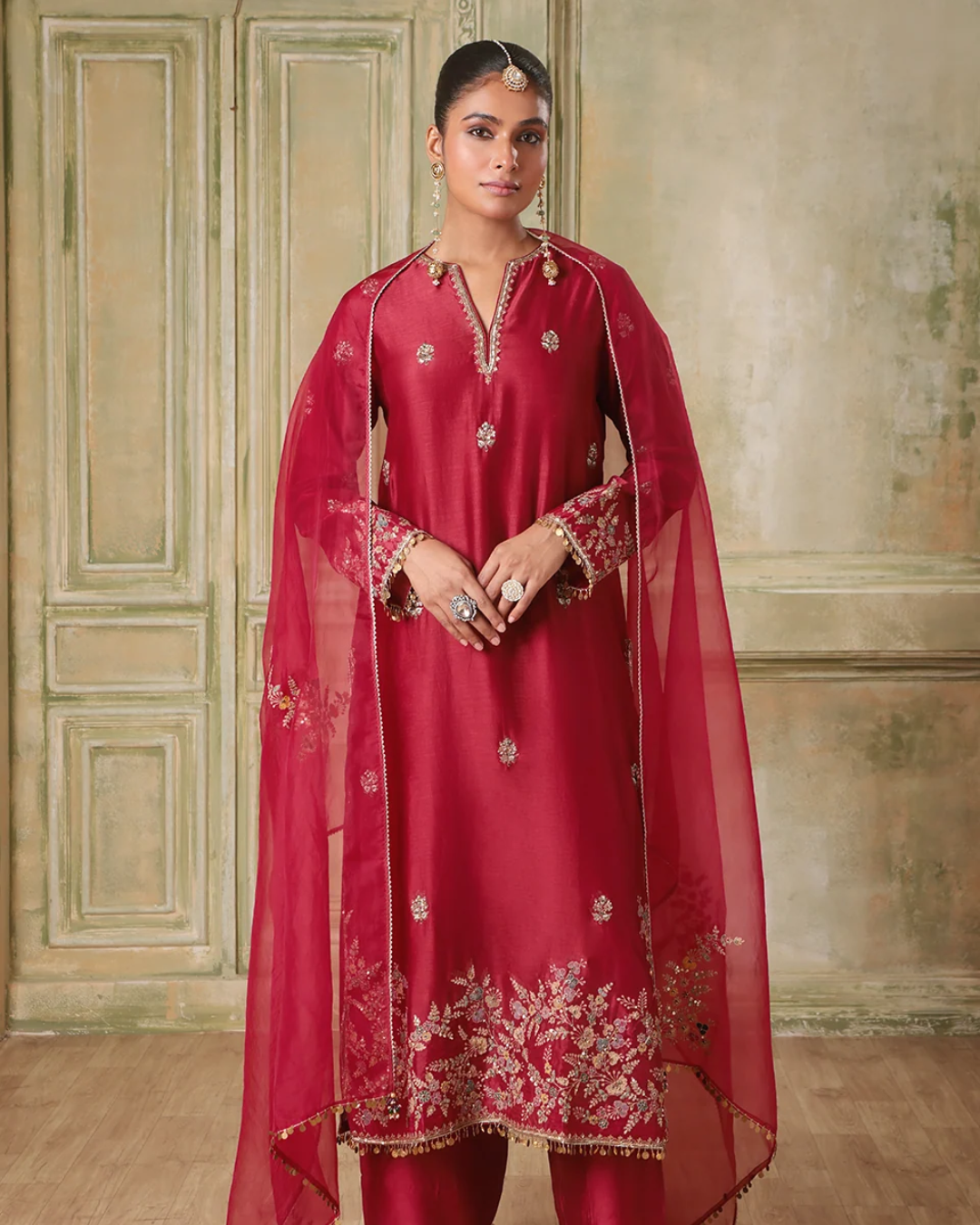 Niti Bothra - Zar-Rang Maroon Farshi Kurta Set