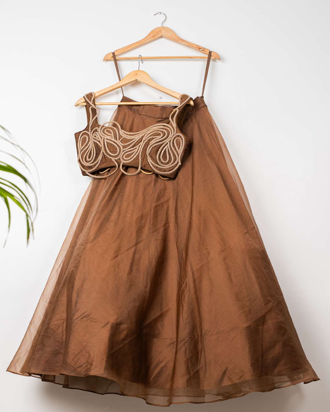 Anisha Shetty - Brown Lehenga With Corded  Blouse & Organza Dupatta