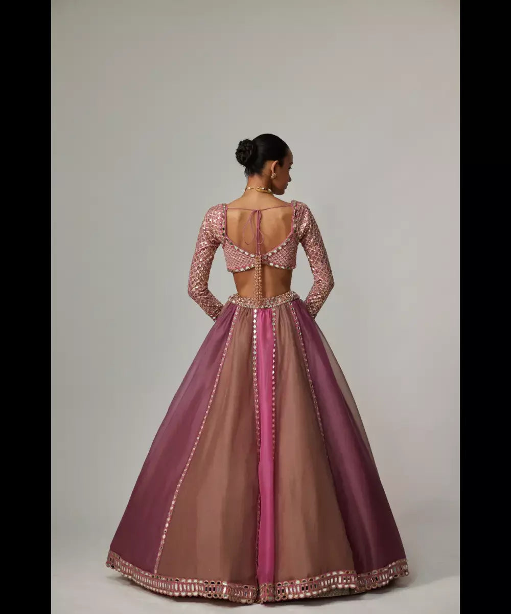 VVANI VATS - Mud mauve multicolor Lehenga with sweetheart Full Sleeve Blouse