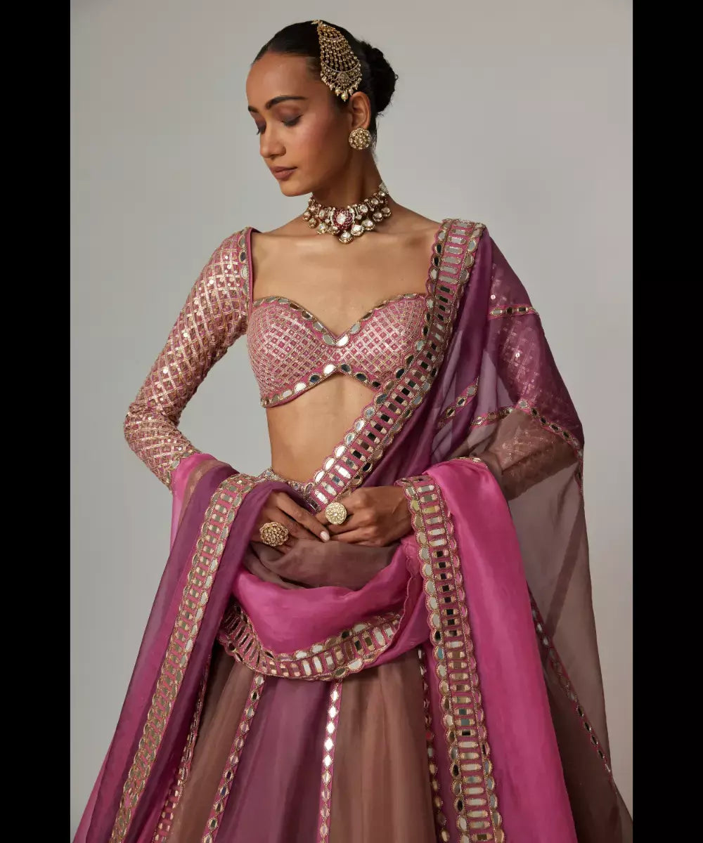 VVANI VATS - Mud mauve multicolor Lehenga with sweetheart Full Sleeve Blouse
