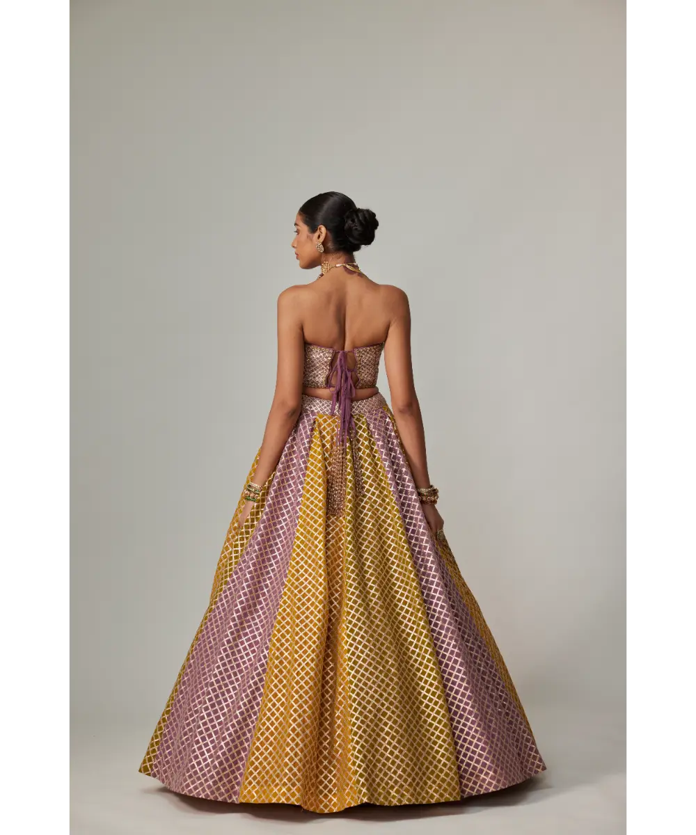 VVANI VATS - Mustard multicolor Corset Skirt Set
