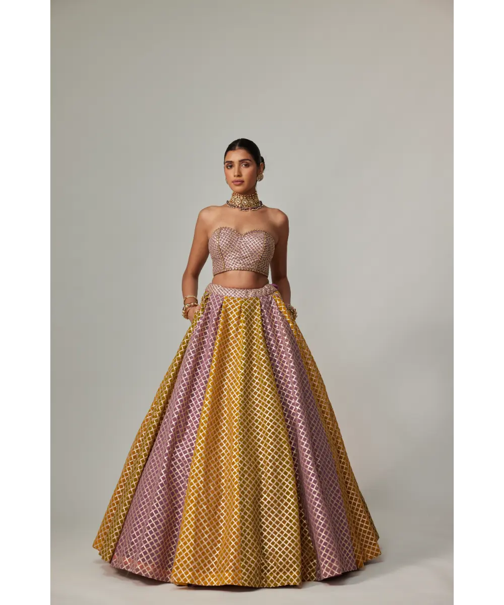 VVANI VATS - Mustard multicolor Corset Skirt Set