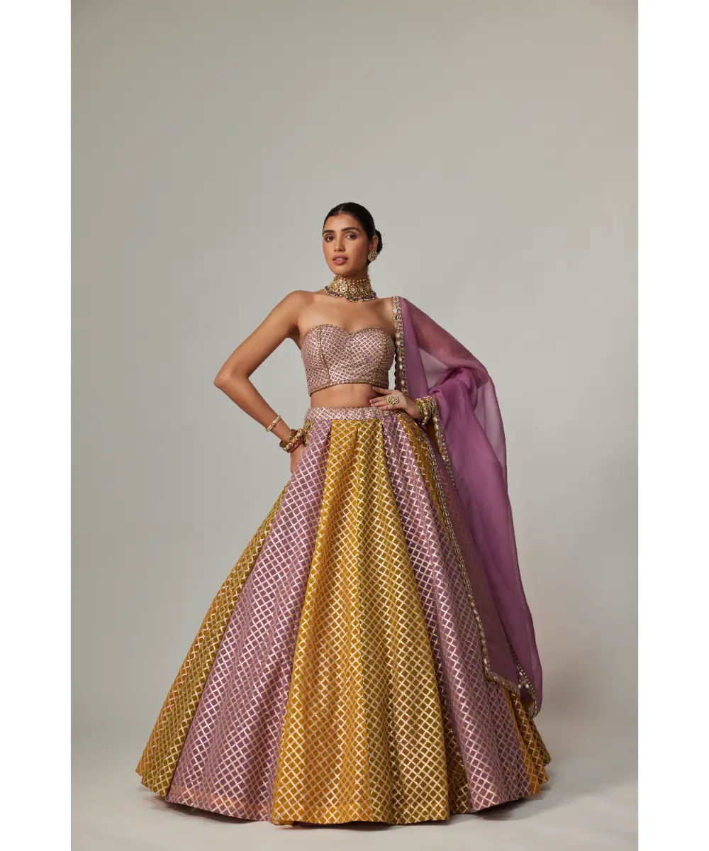 VVANI VATS - Mustard multicolor Corset Skirt with Dupatta Set