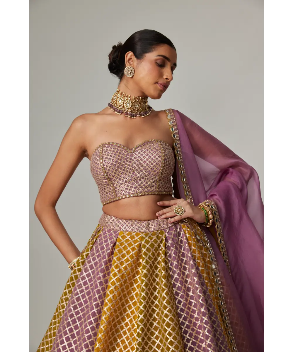 VVANI VATS - Mustard multicolor Corset Skirt with Dupatta Set
